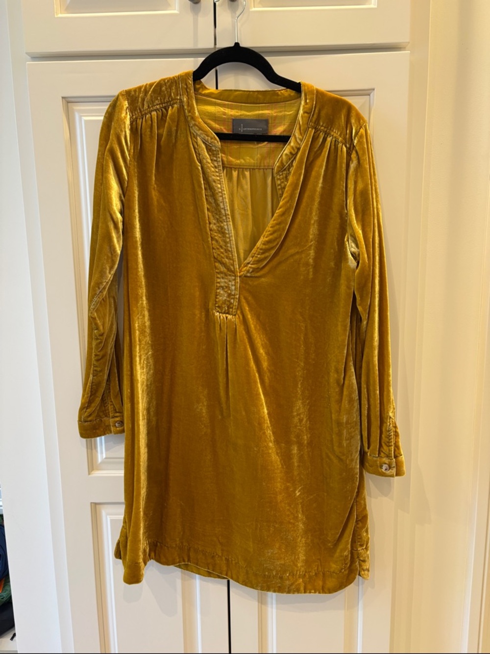 Anthropologie Mustard Velvet Tunic Dress